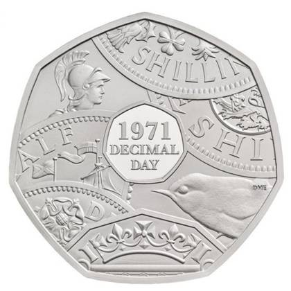 UK: 50th Anniversary Decimal Day 2021 Proof Piedfort Coin