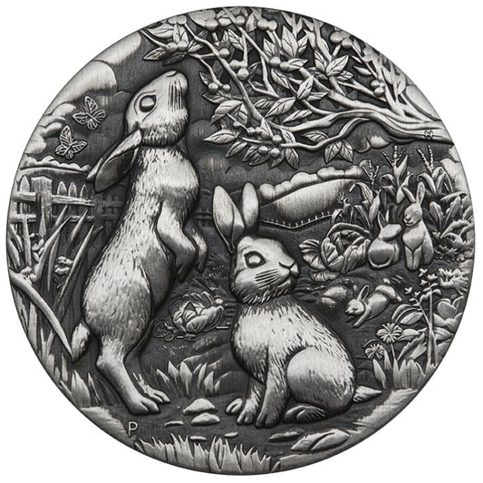 Australia: Perth Mint: Lunar III - Year of the Rabbit 2 oz Silver 2023 Antiqued Coin