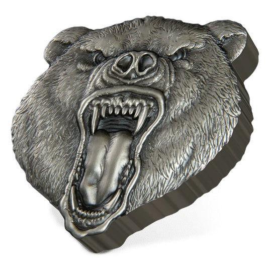 Niue: Fierce Nature - Grizzly Bear 2 oz Silver 2023 Antique Finish
