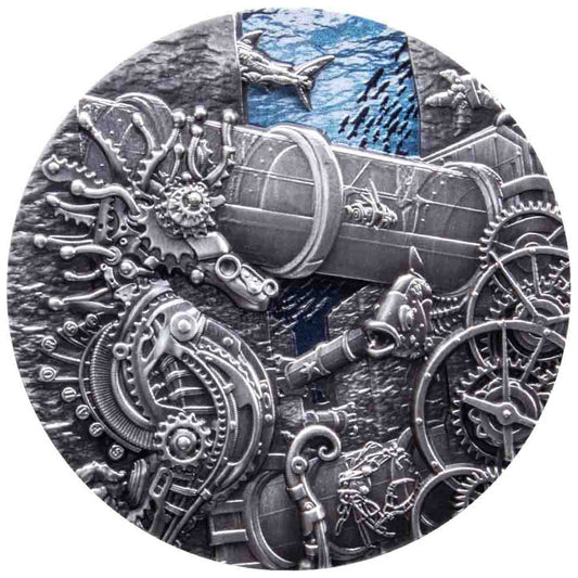Chad: Mechanical Creature - Under The Ocean Colored 3 oz Silver 2023 High Relief Antiqued Coin