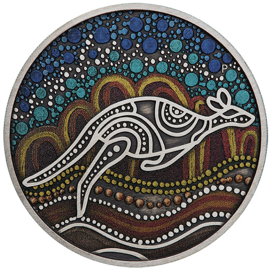 Australia: Kangaroo Yongka colored 2 oz Silver 2023 Antiqued Coin