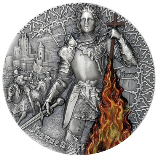 Niue: Heroines - Joan of Arc Colored 2 oz Silver 2022 High Relief Antiqued Coin