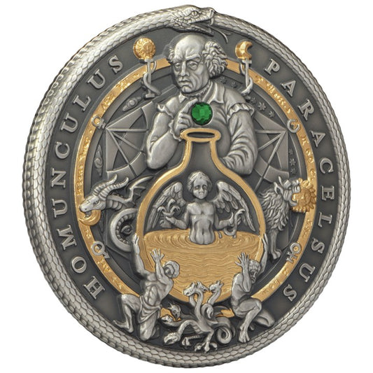 Niue: The Alchemists - Paracelsus Gold Plated $5 Silver 2023 Antique Finish