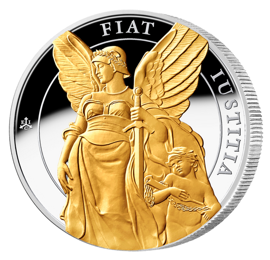 St Helena: The Queen's Virtues - Justice gold plated 1 oz Silver 2022 Proof