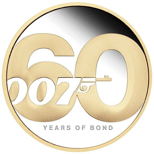 Tuvalu: James Bond 60th Anniversary Gold Plated 2 oz Silver 2022 Proof