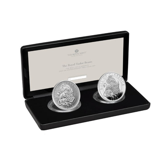 UK: Set of 2 The Royal Tudor Beasts: The Bull of Clarence 2 x 1 oz Silver 2023 Proof