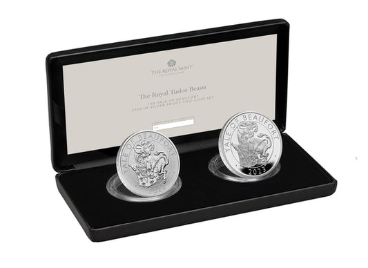 UK: The Royal Tudor Beasts: The Yale of Beaufort 2 x 1 oz 2023 Proof Coin Set